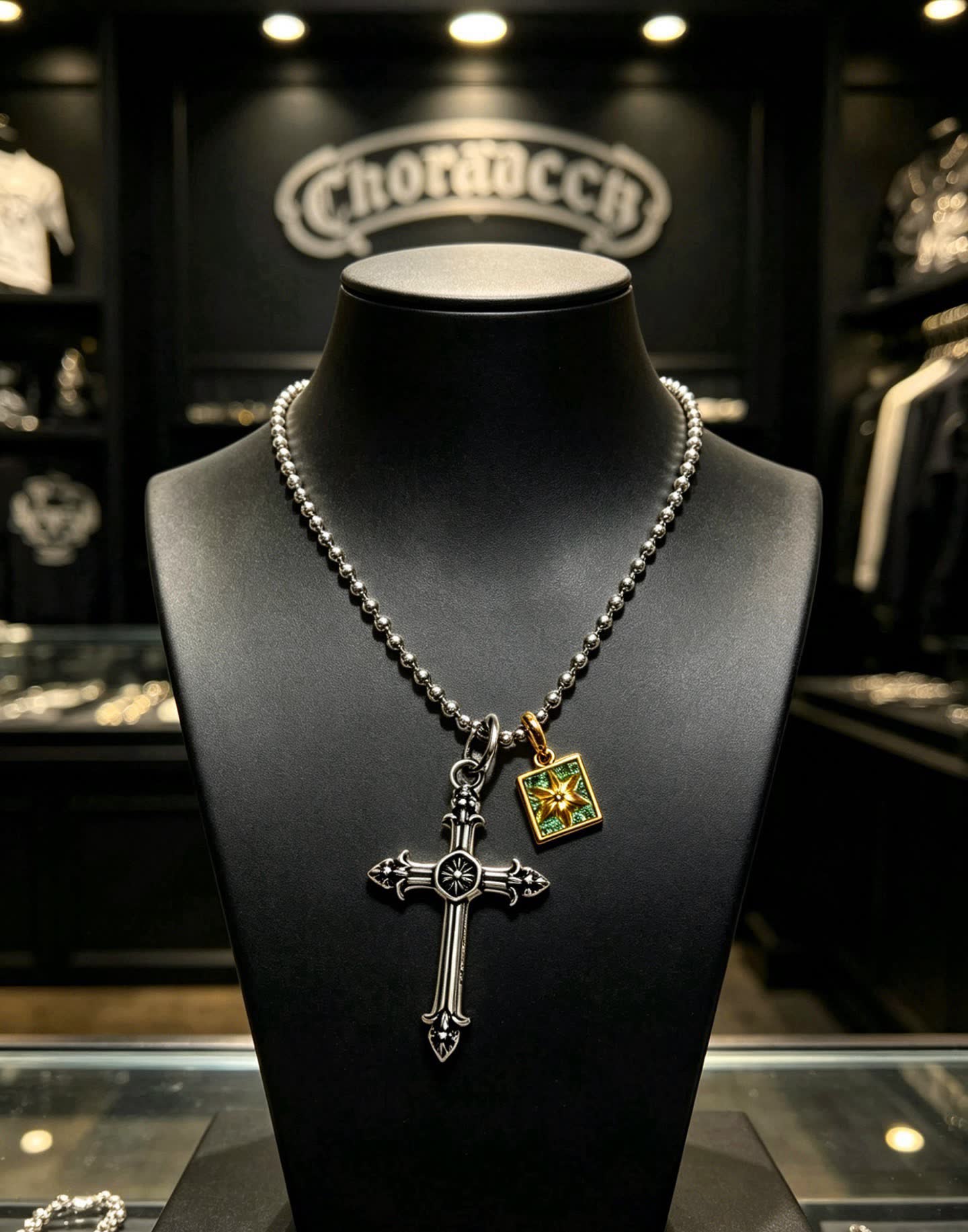 Chrome Hearts Tome Beads Cross Pendant Necklace